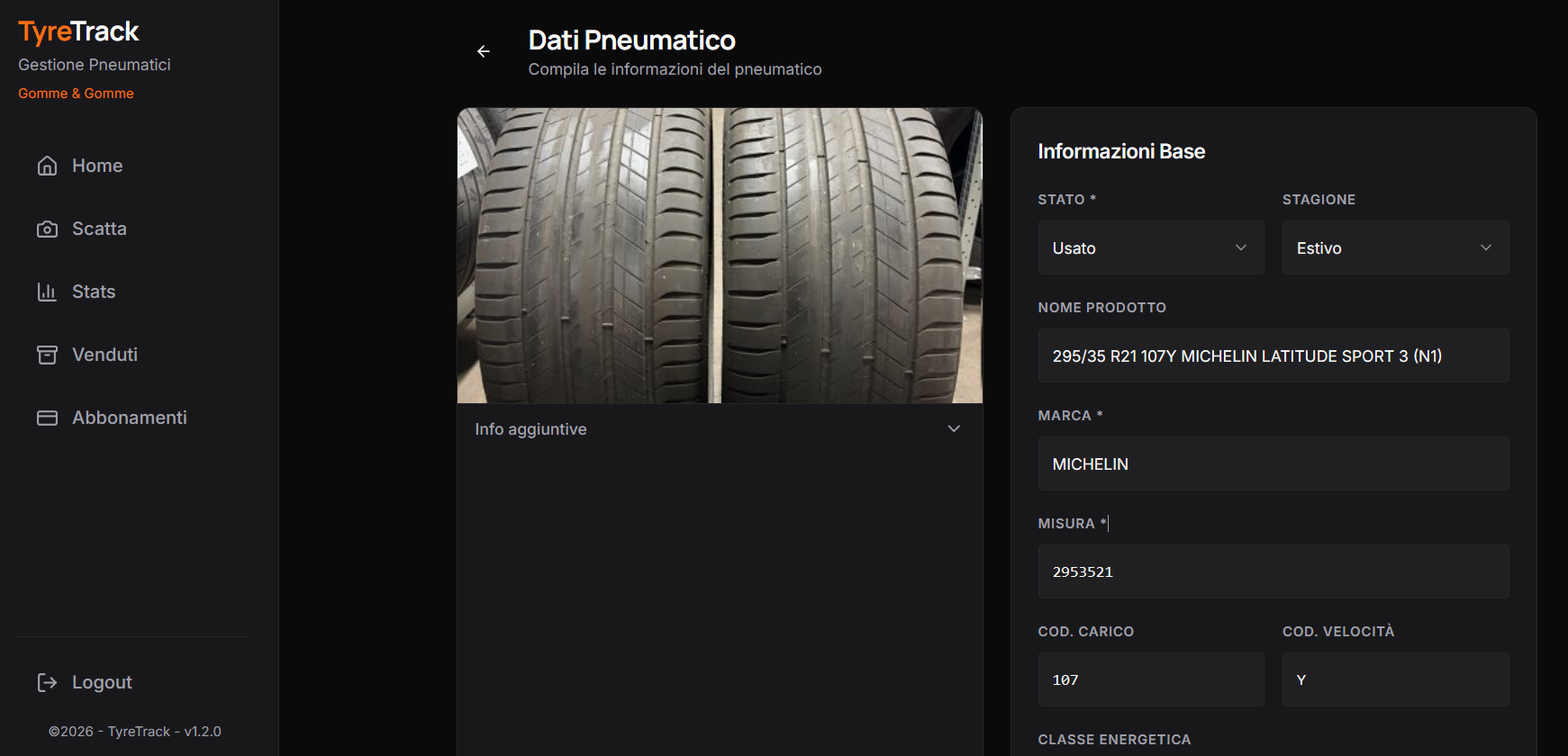 TyreTrack Gestione Gomme Usate